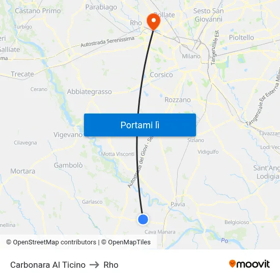 Carbonara Al Ticino to Rho map