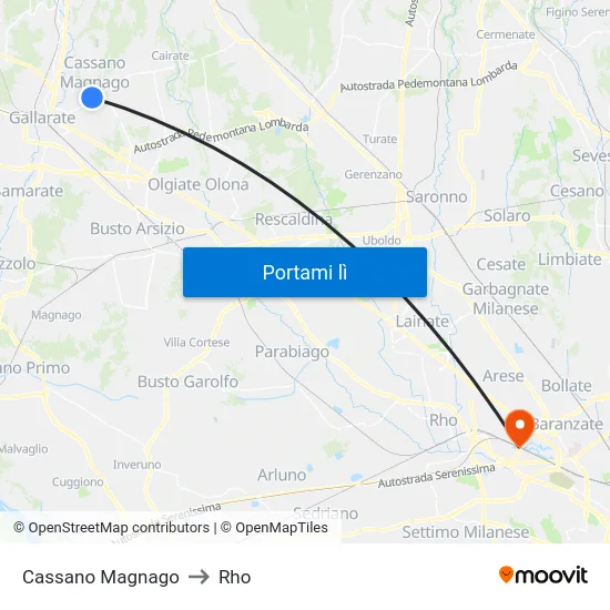 Cassano Magnago to Rho map