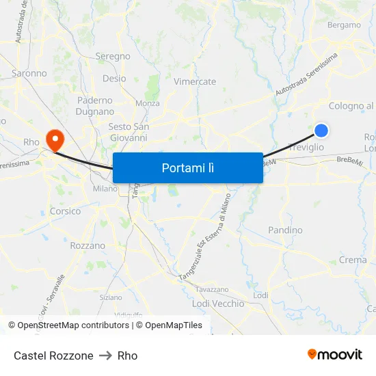 Castel Rozzone to Rho map