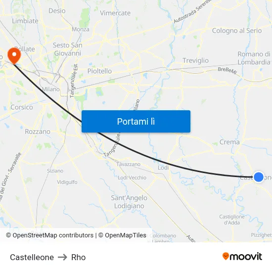 Castelleone to Rho map