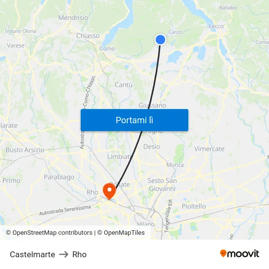 Castelmarte to Rho map