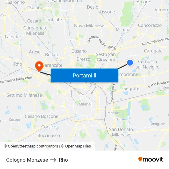 Cologno Monzese to Rho map