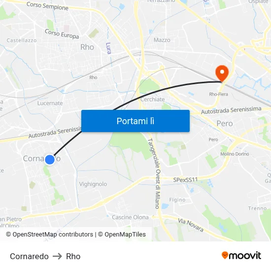 Cornaredo to Rho map