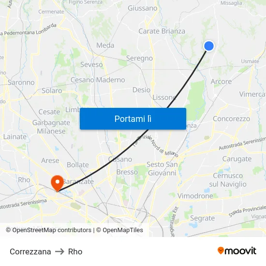 Correzzana to Rho map