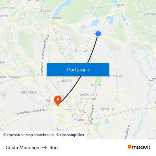 Costa Masnaga to Rho map