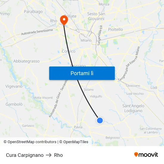 Cura Carpignano to Rho map