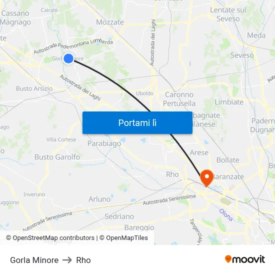 Gorla Minore to Rho map