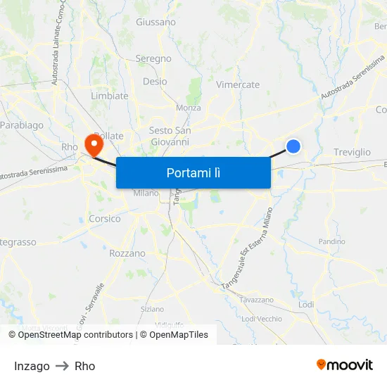 Inzago to Rho map