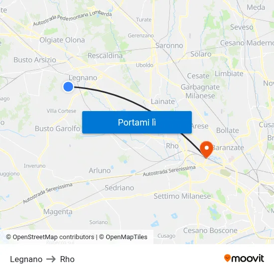 Legnano to Rho map