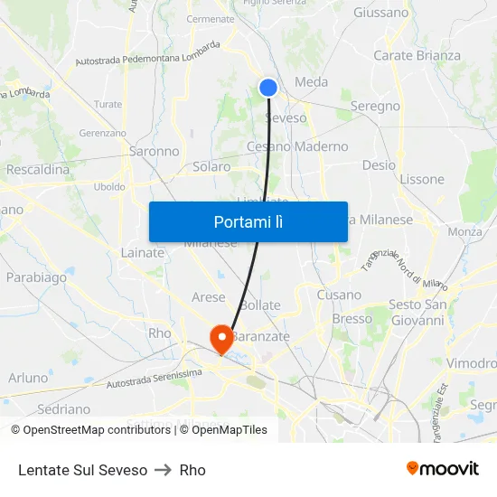 Lentate Sul Seveso to Rho map