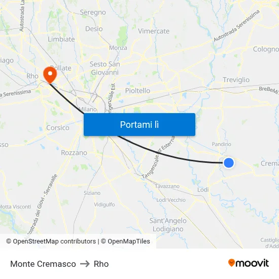 Monte Cremasco to Rho map