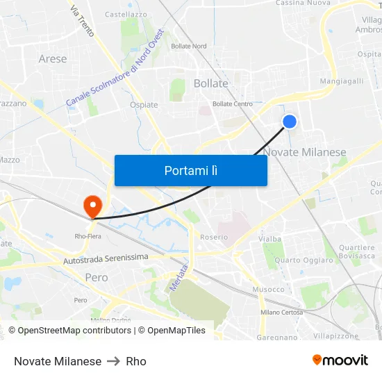 Novate Milanese to Rho map