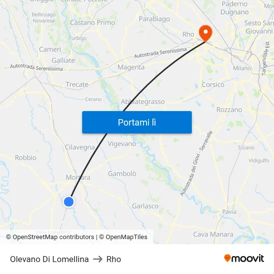 Olevano Di Lomellina to Rho map