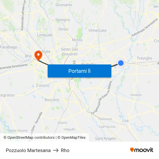Pozzuolo Martesana to Rho map