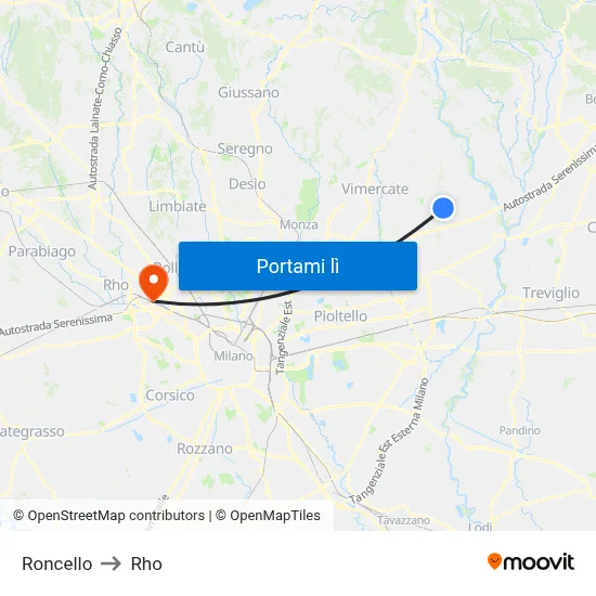 Roncello to Rho map