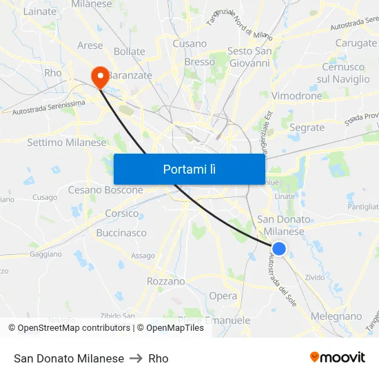 San Donato Milanese to Rho map
