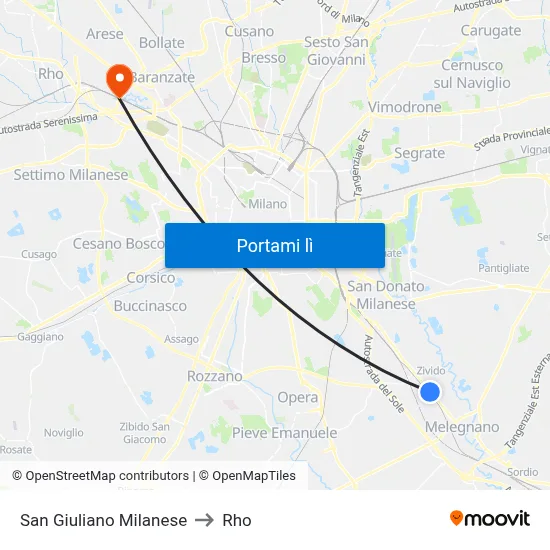 San Giuliano Milanese to Rho map