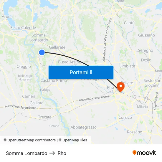 Somma Lombardo to Rho map