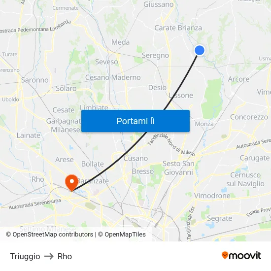 Triuggio to Rho map