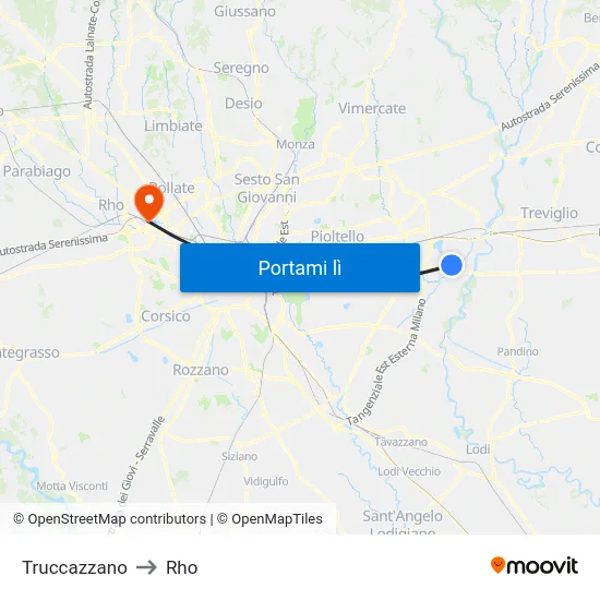 Truccazzano to Rho map