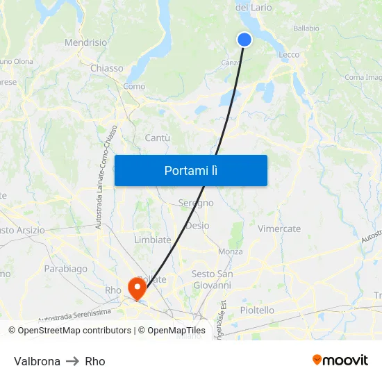 Valbrona to Rho map