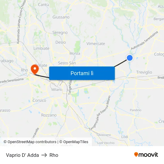 Vaprio D' Adda to Rho map