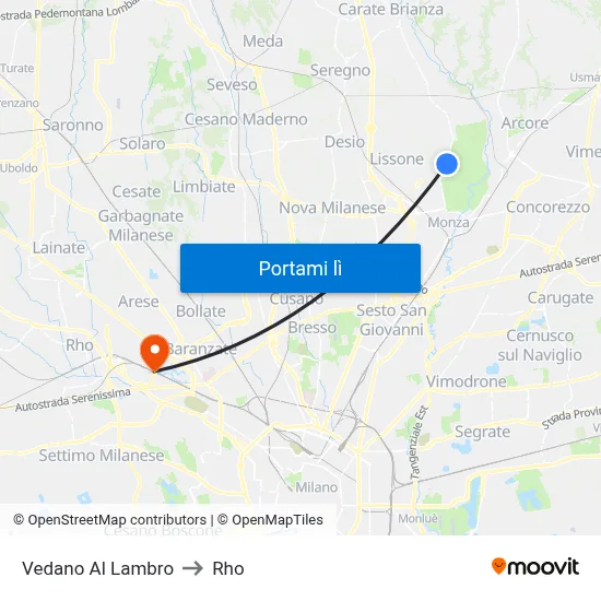 Vedano Al Lambro to Rho map