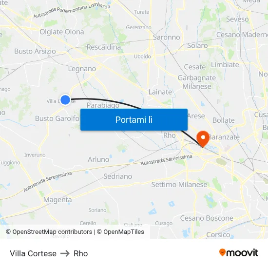Villa Cortese to Rho map