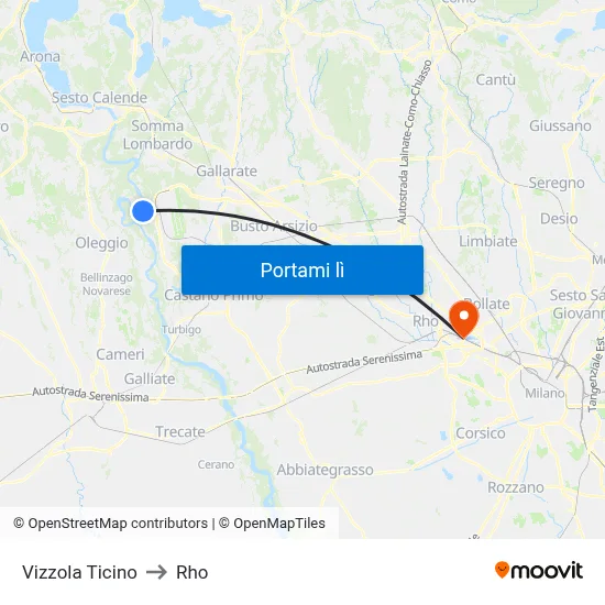 Vizzola Ticino to Rho map