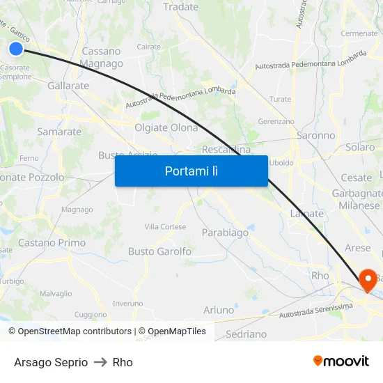 Arsago Seprio to Rho map