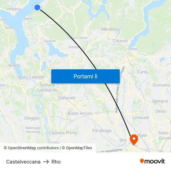 Castelveccana to Rho map