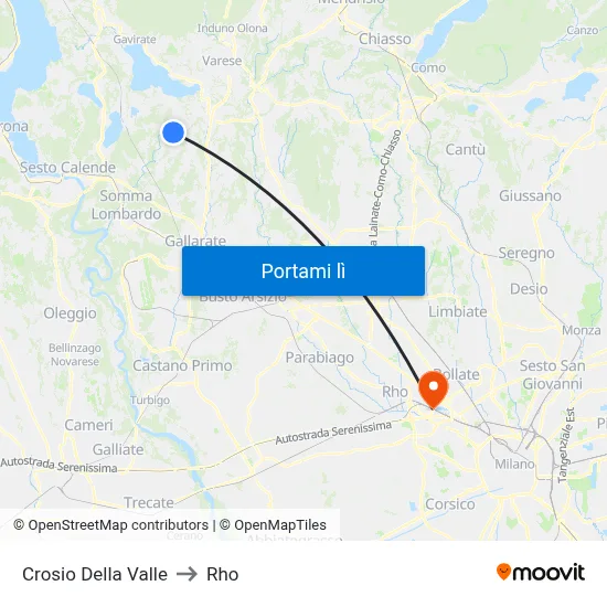Crosio Della Valle to Rho map