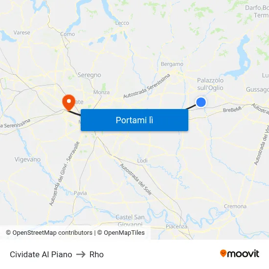 Cividate Al Piano to Rho map