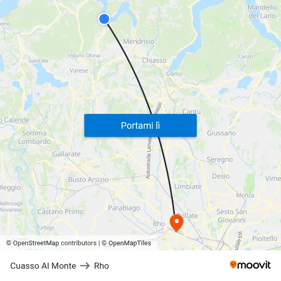 Cuasso Al Monte to Rho map