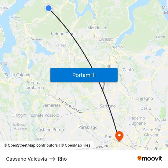Cassano Valcuvia to Rho map