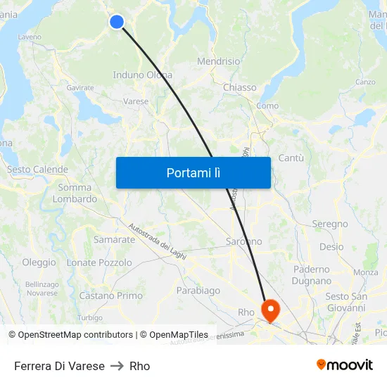 Ferrera Di Varese to Rho map