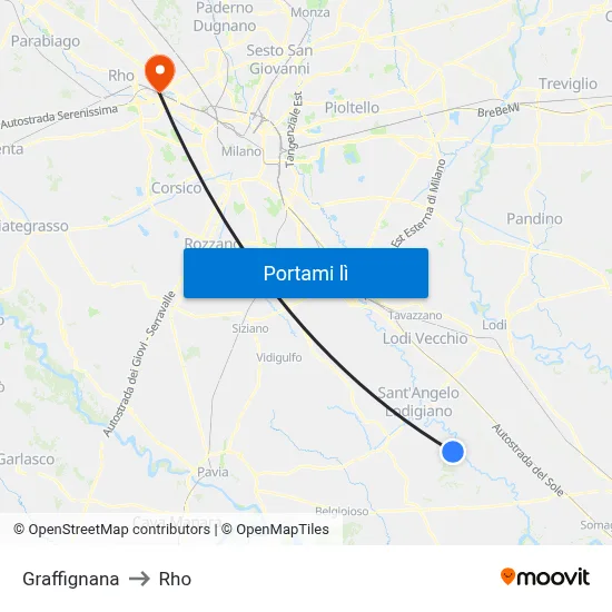 Graffignana to Rho map