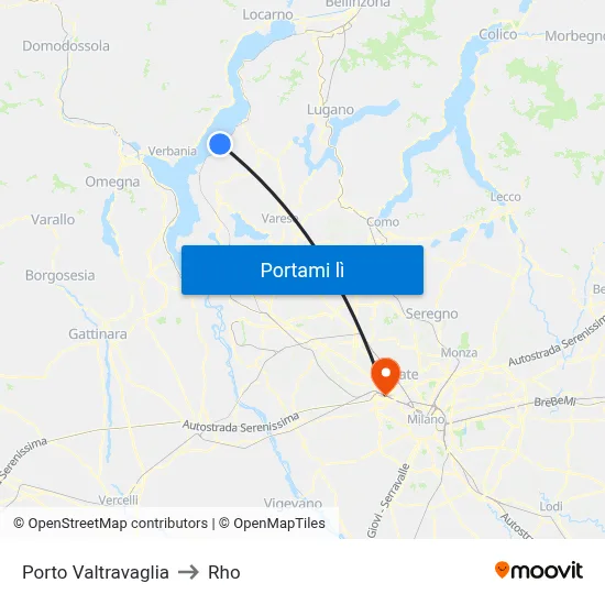 Porto Valtravaglia to Rho map
