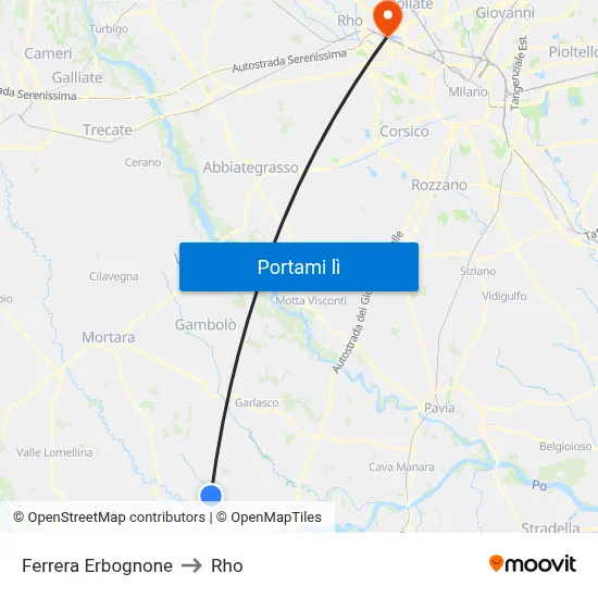 Ferrera Erbognone to Rho map