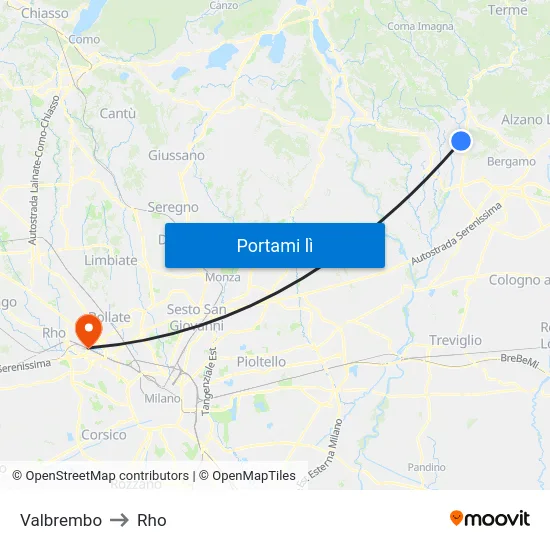 Valbrembo to Rho map