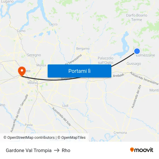 Gardone Val Trompia to Rho map