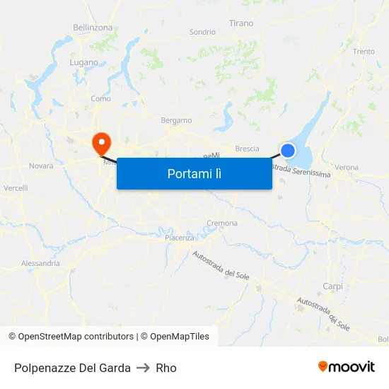 Polpenazze Del Garda to Rho map