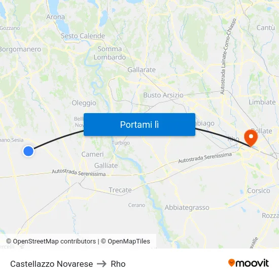 Castellazzo Novarese to Rho map