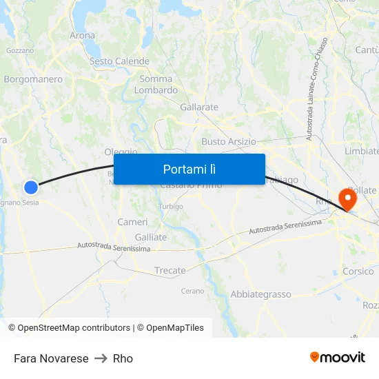 Fara Novarese to Rho map