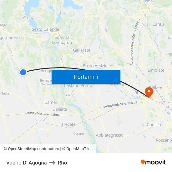 Vaprio D' Agogna to Rho map