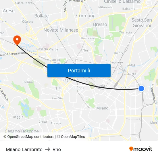 Milano Lambrate to Rho map