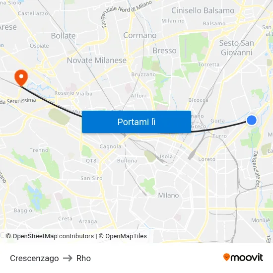 Crescenzago to Rho map