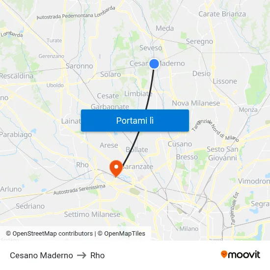 Cesano Maderno to Rho map