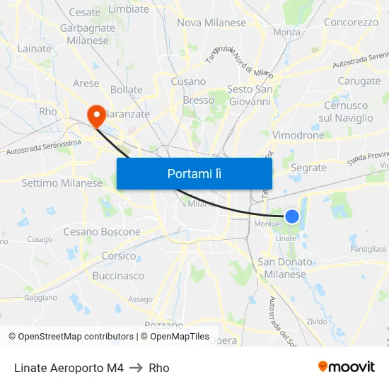 Linate Aeroporto M4 to Rho map