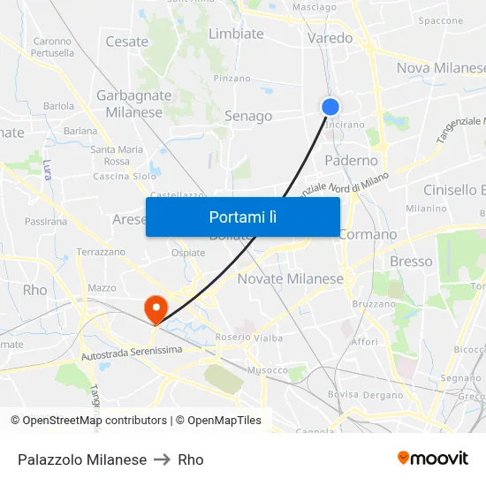 Palazzolo Milanese to Rho map